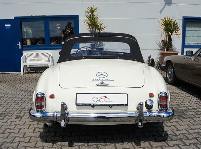 Rear view: Optimized Original Line Convertible Top for Mercedes Benz 190SL in-house developed & handcrafted by CK-Cabrio
