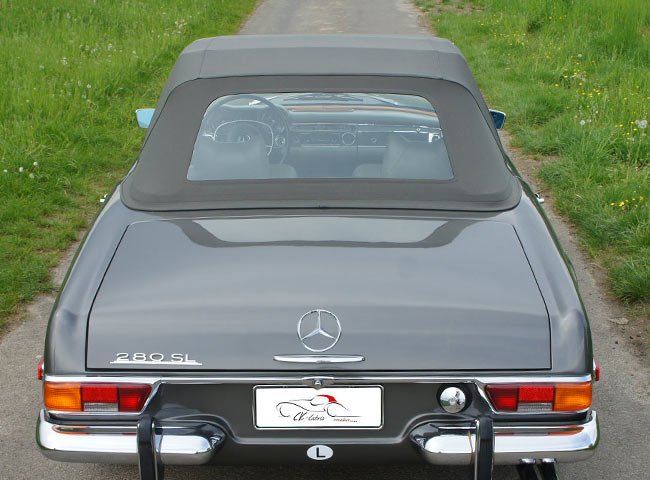 Rear view: optimized Original Line convertible top for the Pagoda handcrafted by CK-Cabrio