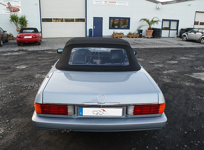 Rear view: CK-Cabrio Line soft top for the Mercedes-Benz SL W107